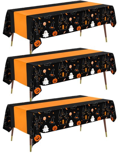 kimwolldinc Halloween Plastic Table Cloth Disposable 54x108 3 Pack Rectangle
